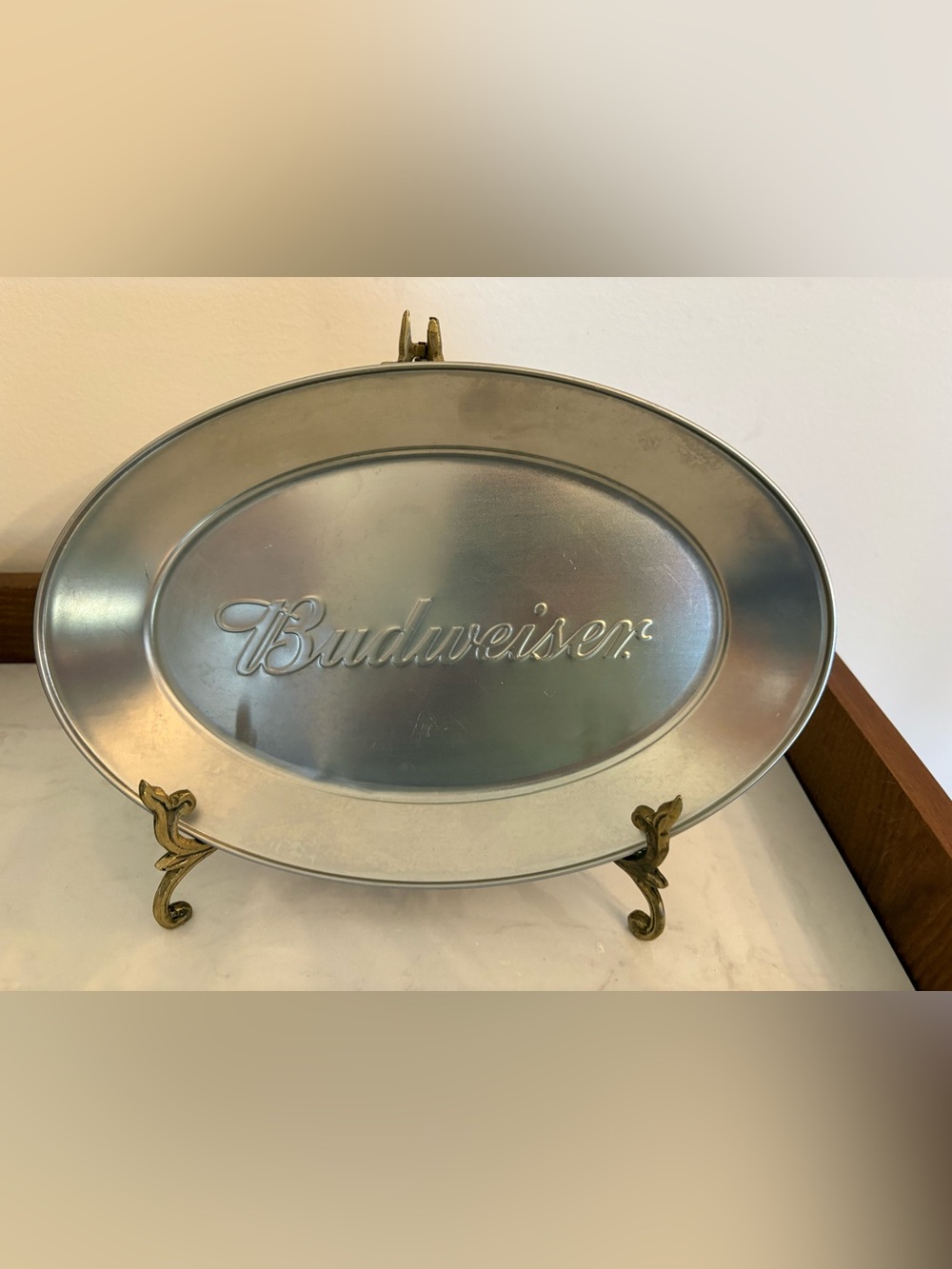 Vintage Budweiser Silver/Metal Embossed Oval Tray